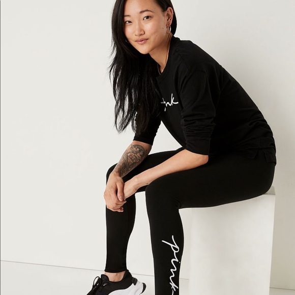 victoria secret PINK EVERYDAY LOUNGE CAMPUS CREW and legging black script XL - Picture 8 of 9